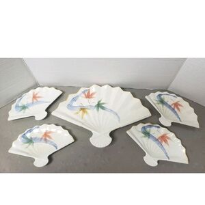 Japanese Ono Vintage Fan Shaped 5 Piece Ceramic Plate Set